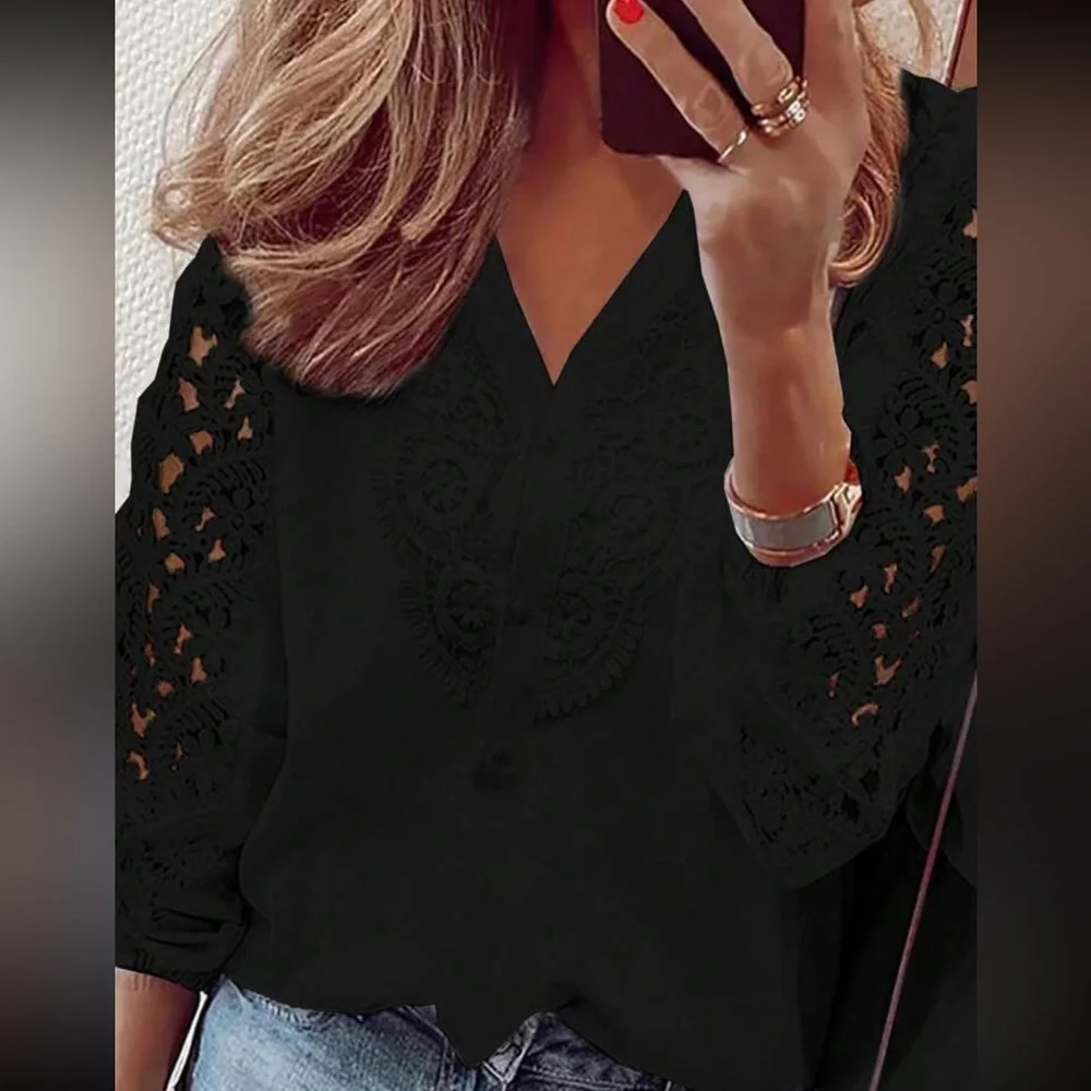 Luxe lace detail V neck blouse